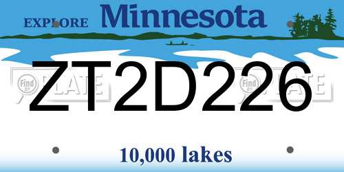 ZT2D226 Minnesota License Plate