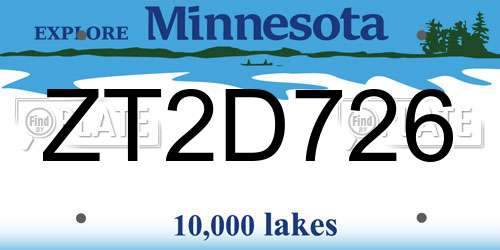 ZT2D726 Minnesota License Plate