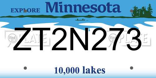 ZT2N273 Minnesota License Plate