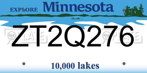 ZT2Q276 Minnesota License Plate