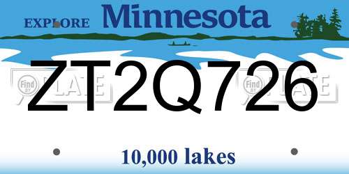 ZT2Q726 Minnesota License Plate