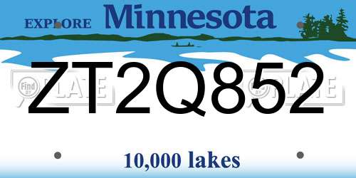 ZT2Q852 Minnesota License Plate
