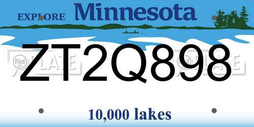 ZT2Q898 Minnesota License Plate
