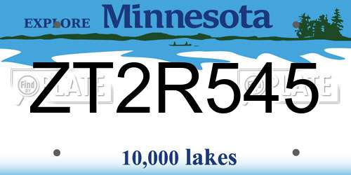 ZT2R545 Minnesota License Plate