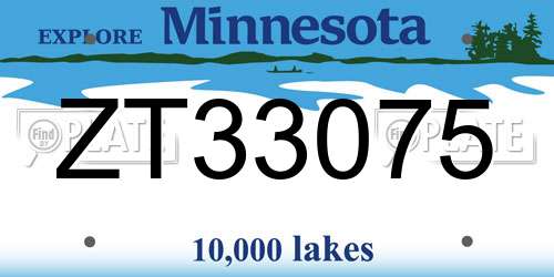 ZT33075 Minnesota License Plate