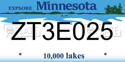 ZT3E025 Minnesota License Plate