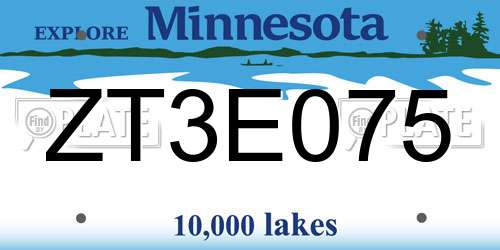 ZT3E075 Minnesota License Plate