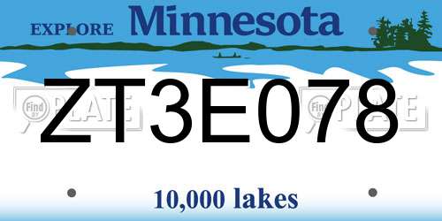 ZT3E078 Minnesota License Plate