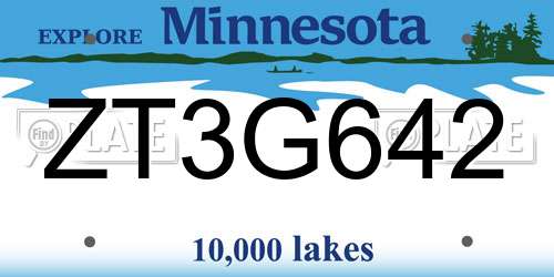 ZT3G642 Minnesota License Plate