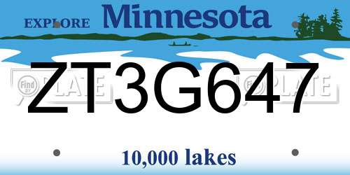 ZT3G647 Minnesota License Plate