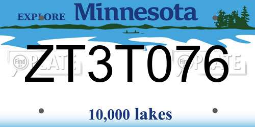 ZT3T076 Minnesota License Plate