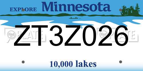 ZT3Z026 Minnesota License Plate