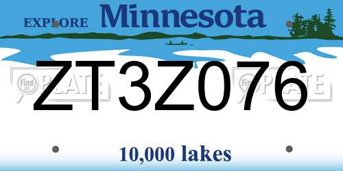 ZT3Z076 Minnesota License Plate