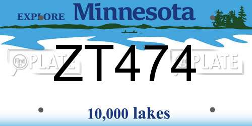 ZT474 Minnesota License Plate