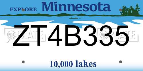 ZT4B335 Minnesota License Plate