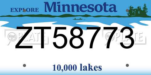 ZT58773 Minnesota License Plate