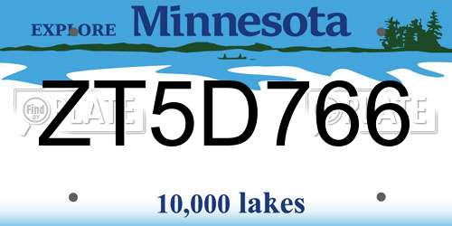 ZT5D766 Minnesota License Plate
