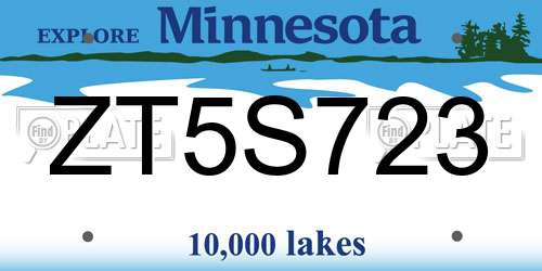 ZT5S723 Minnesota License Plate