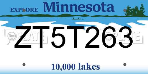 ZT5T263 Minnesota License Plate