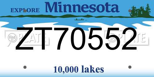 ZT70552 Minnesota License Plate