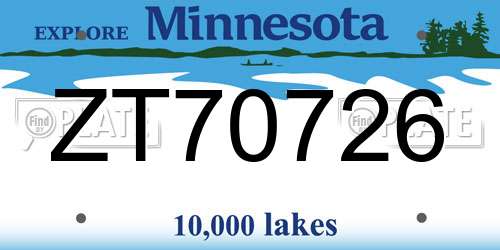 ZT70726 Minnesota License Plate