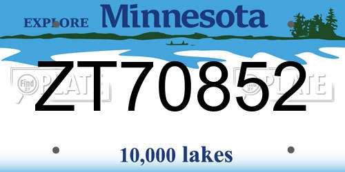 ZT70852 Minnesota License Plate