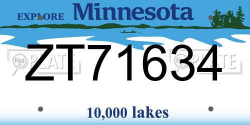 ZT71634 Minnesota License Plate