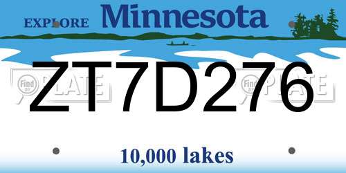 ZT7D276 Minnesota License Plate