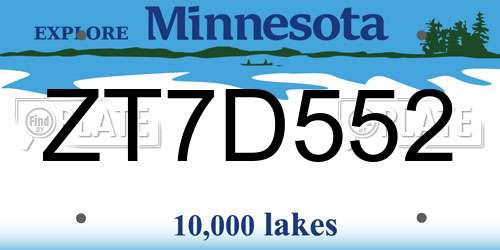 ZT7D552 Minnesota License Plate