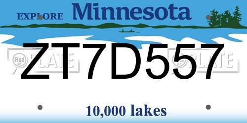 ZT7D557 Minnesota License Plate