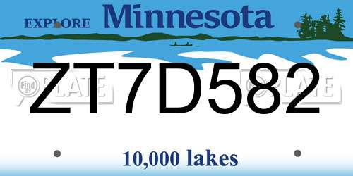 ZT7D582 Minnesota License Plate