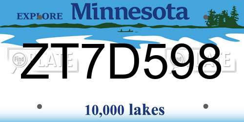 ZT7D598 Minnesota License Plate
