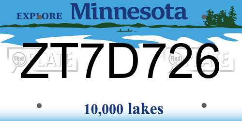 ZT7D726 Minnesota License Plate