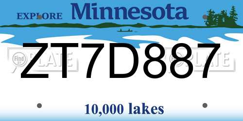 ZT7D887 Minnesota License Plate