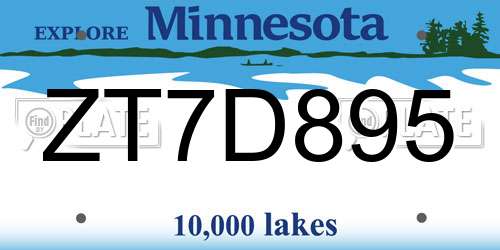 ZT7D895 Minnesota License Plate