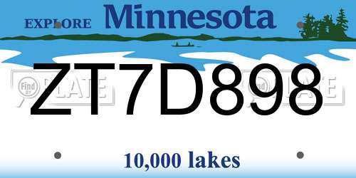 ZT7D898 Minnesota License Plate