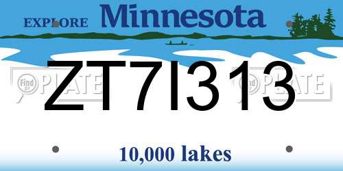 ZT7I313 Minnesota License Plate