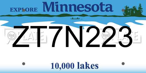 ZT7N223 Minnesota License Plate