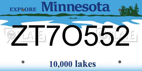 ZT7O552 Minnesota License Plate