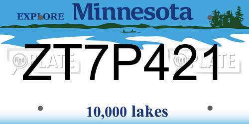 ZT7P421 Minnesota License Plate