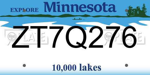ZT7Q276 Minnesota License Plate