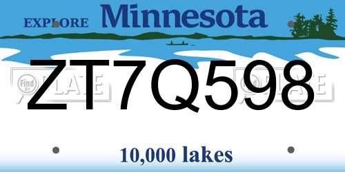 ZT7Q598 Minnesota License Plate