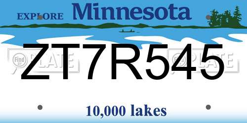 ZT7R545 Minnesota License Plate