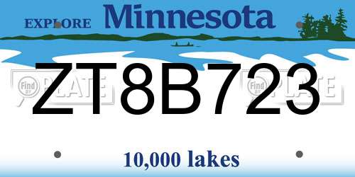 ZT8B723 Minnesota License Plate