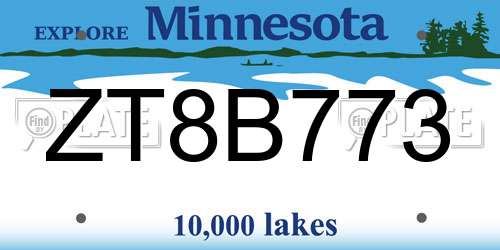 ZT8B773 Minnesota License Plate