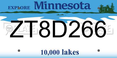 ZT8D266 Minnesota License Plate