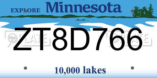 ZT8D766 Minnesota License Plate