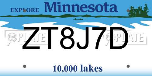 ZT8J7D Minnesota License Plate