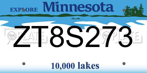 ZT8S273 Minnesota License Plate