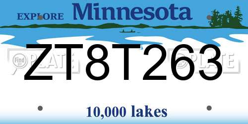 ZT8T263 Minnesota License Plate